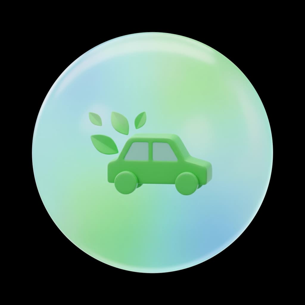 Illustration of a car emitting green leaves instead of exhaust fumes